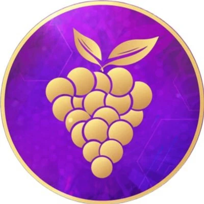 La grappe de raisin et les couleurs violette et dorée.